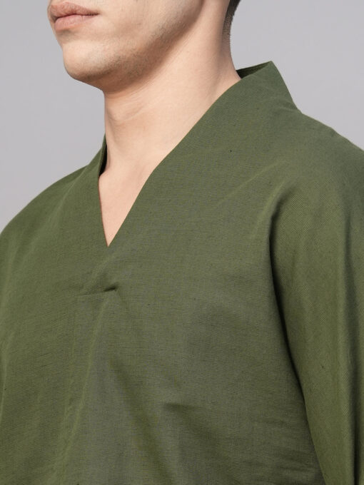 Men's Olive Cotton Linen Regular Fit Shirt - Image 7