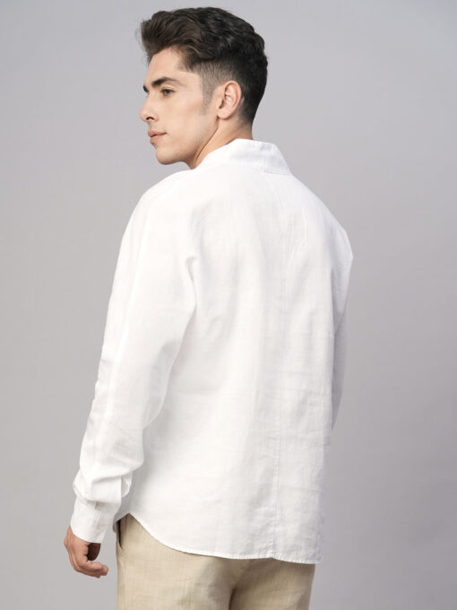 Men's White Cotton Linen Regular Fit Shirt - Image 5