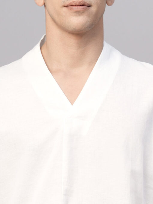 Men's White Cotton Linen Regular Fit Shirt - Image 6