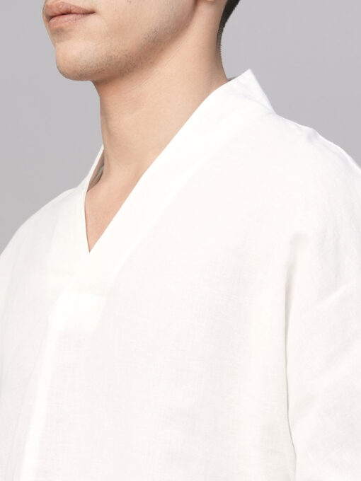 Men's White Cotton Linen Regular Fit Shirt - Image 7