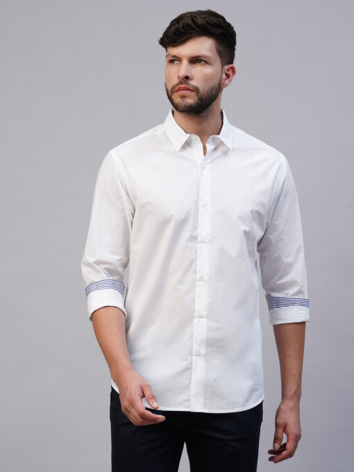 Men's White Cotton Slim Fit shirt - Image 2