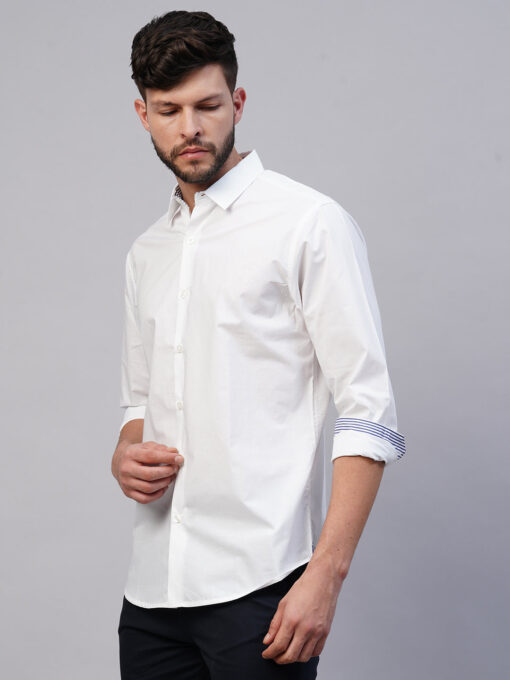 Men's White Cotton Slim Fit shirt - Image 3