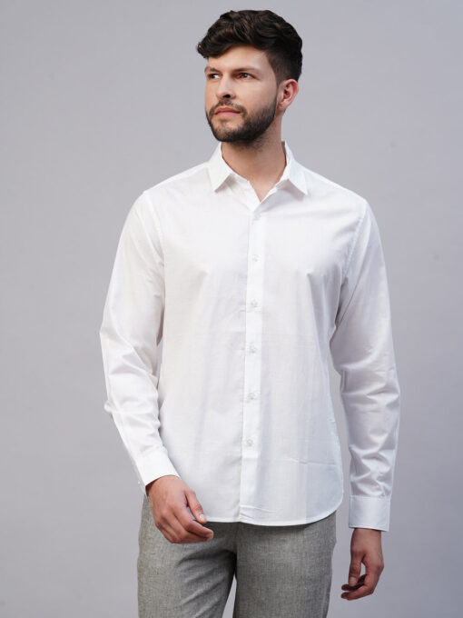 Men's White Cotton Slim Fit shirt - Image 2