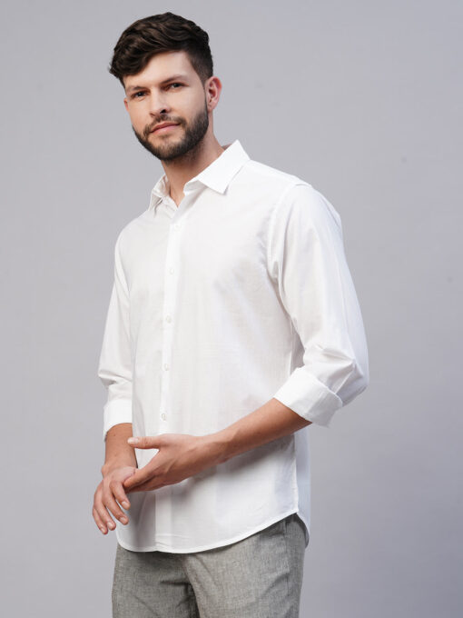 Men's White Cotton Slim Fit shirt - Image 3