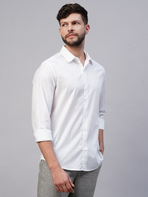 Men's White Cotton Slim Fit shirt - Image 4