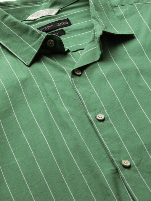 Men's Green Cotton Slim Fit Striped Shirt - Image 8