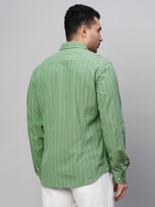 Men's Green Cotton Slim Fit Striped Shirt - Image 5