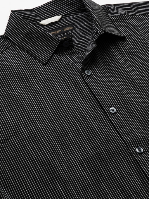 Men's Black/White Cotton Slim Fit Striped Shirt - Image 6