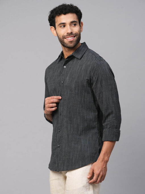 Men's Navy/White Cotton Slim Fit Striped Shirt - Image 2