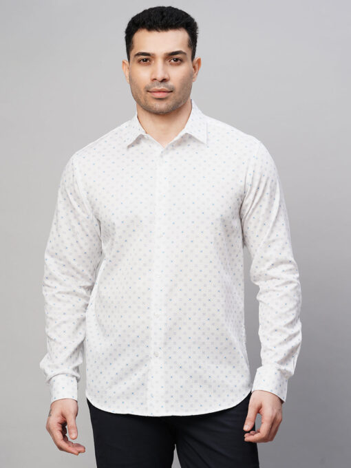 Men's Blue Cotton Slim Fit Printed Shirt - Image 2