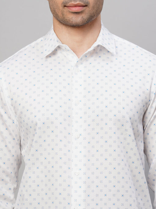 Men's Blue Cotton Slim Fit Printed Shirt - Image 6