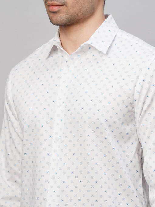 Men's Blue Cotton Slim Fit Printed Shirt - Image 7