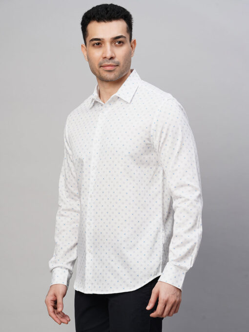 Men's Blue Cotton Slim Fit Printed Shirt - Image 3