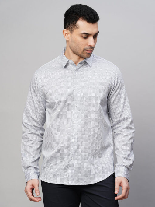 Men's White Cotton Slim Fit Printed Shirt - Image 2