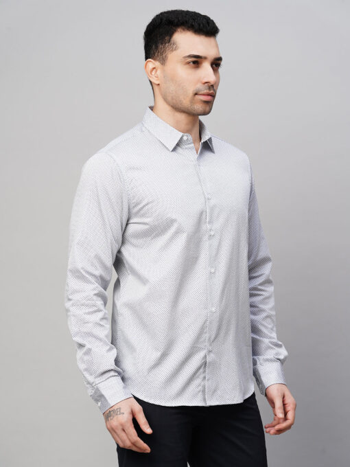 Men's White Cotton Slim Fit Printed Shirt - Image 4