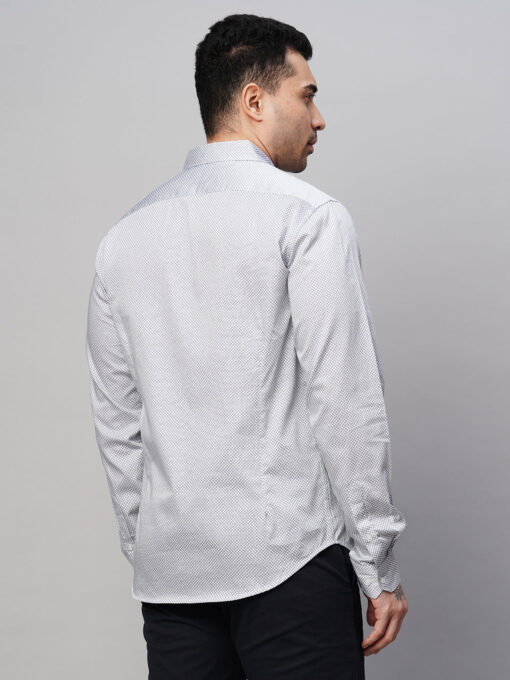 Men's White Cotton Slim Fit Printed Shirt - Image 5