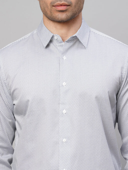 Men's White Cotton Slim Fit Printed Shirt - Image 6