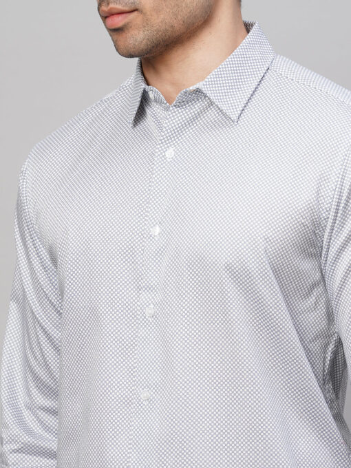 Men's White Cotton Slim Fit Printed Shirt - Image 7