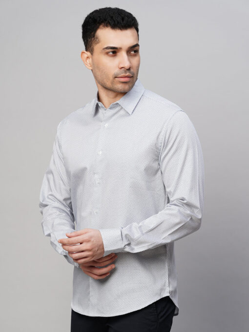 Men's White Cotton Slim Fit Printed Shirt - Image 3