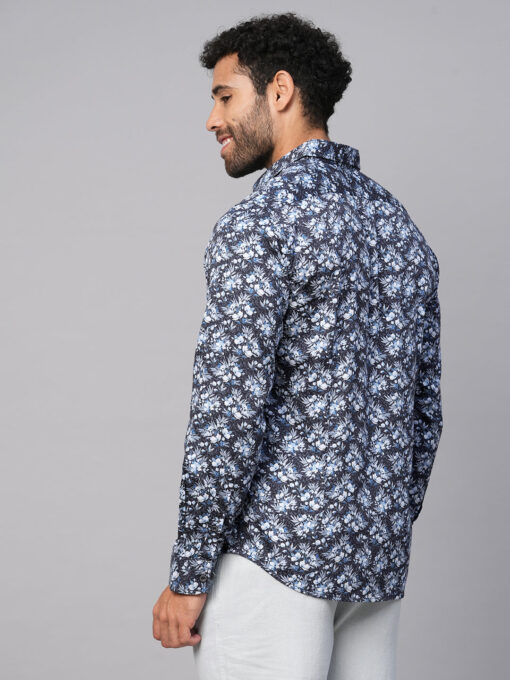 Men's Navy Cotton Slim Fit Printed Shirt - Image 6