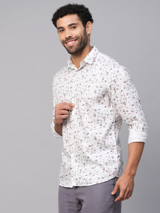 Men's White Cotton Slim Fit Printed Shirt - Image 3