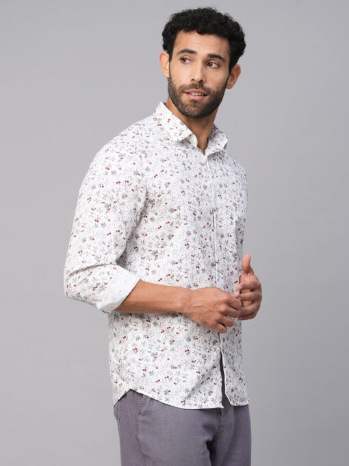 Men's White Cotton Slim Fit Printed Shirt - Image 4