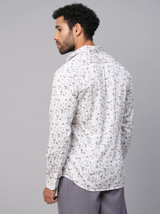 Men's White Cotton Slim Fit Printed Shirt - Image 5