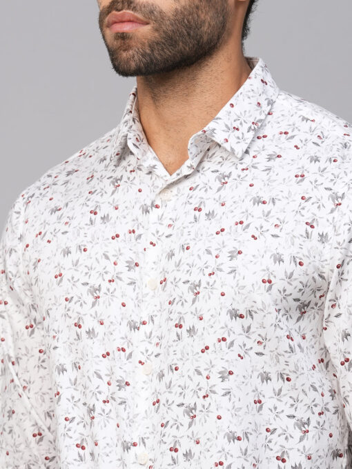 Men's White Cotton Slim Fit Printed Shirt - Image 7