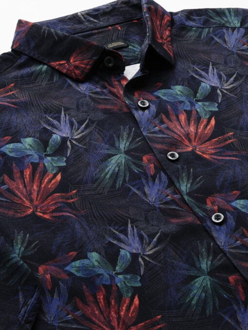 Men's Navy Viscose Slim Fit Printed Shirt - Image 8