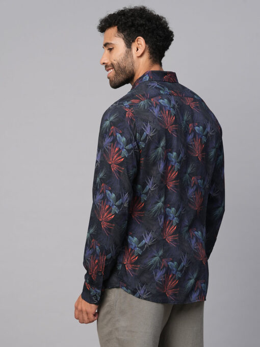 Men's Navy Viscose Slim Fit Printed Shirt - Image 5