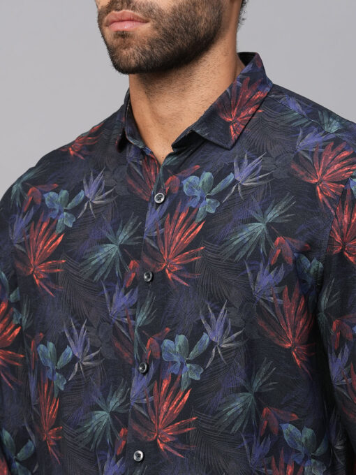 Men's Navy Viscose Slim Fit Printed Shirt - Image 7