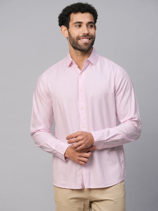 Men's Pink Cotton Modal Slim Fit Shirt - Image 2