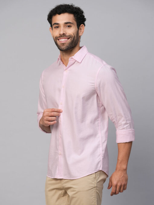 Men's Pink Cotton Modal Slim Fit Shirt - Image 3