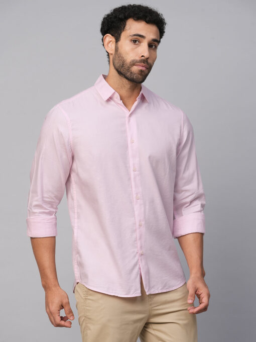 Men's Pink Cotton Modal Slim Fit Shirt - Image 4