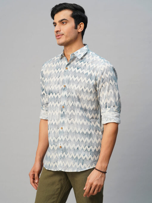 Men’s Cotton Batik Printed Slim Fit Navy Shirt - Image 4