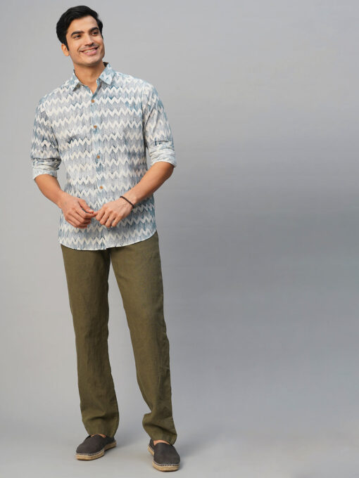 Men’s Cotton Batik Printed Slim Fit Navy Shirt - Image 2