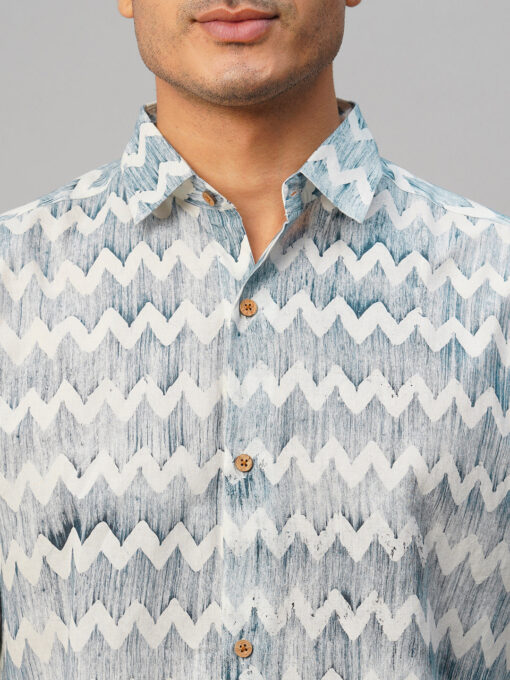 Men’s Cotton Batik Printed Slim Fit Navy Shirt - Image 7