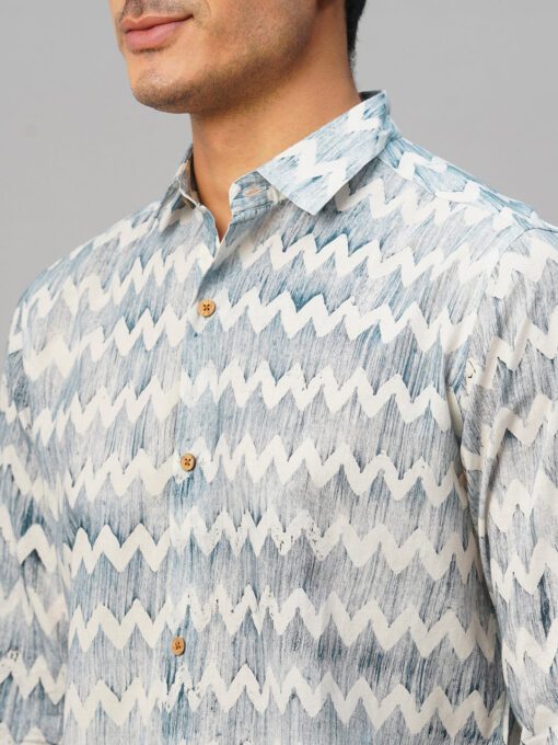 Men’s Cotton Batik Printed Slim Fit Navy Shirt - Image 8