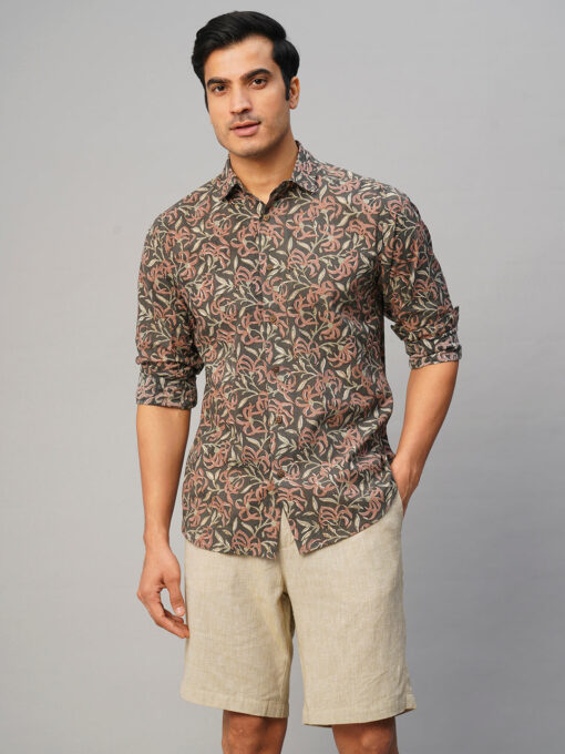 Men’s Cotton Hand Block Printed Slim Fit Grey Shirt - Image 2