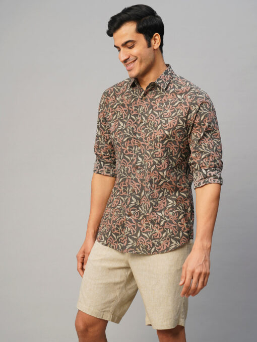 Men’s Cotton Hand Block Printed Slim Fit Grey Shirt - Image 3