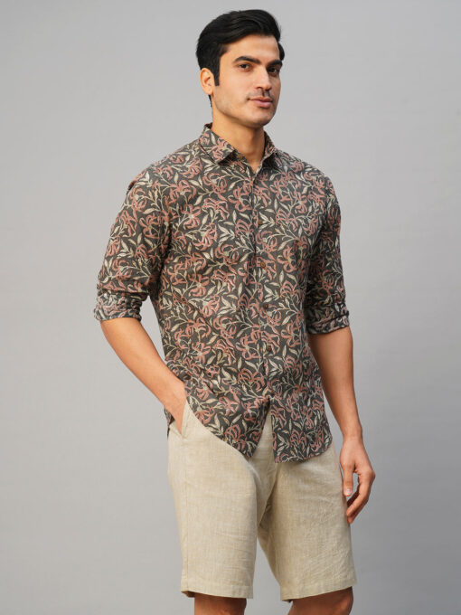 Men’s Cotton Hand Block Printed Slim Fit Grey Shirt - Image 4