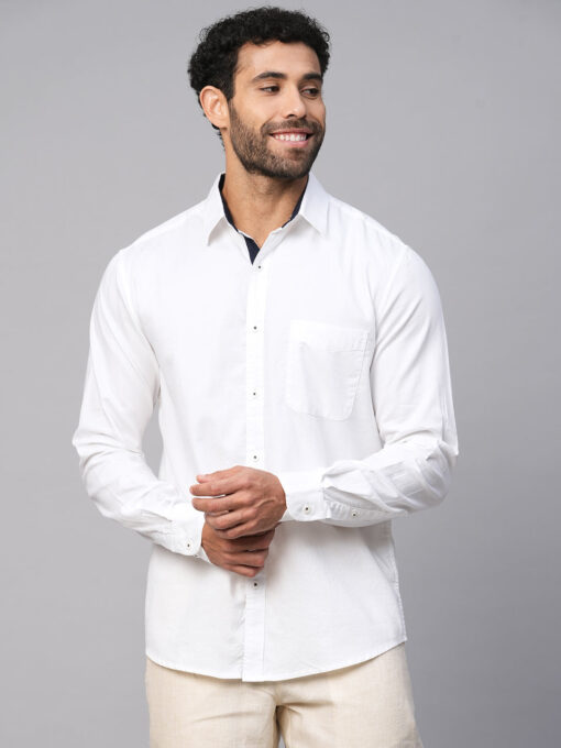 Men's White Cotton Regular Fit Shirt - Image 2