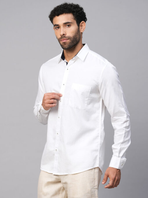 Men's White Cotton Regular Fit Shirt - Image 3