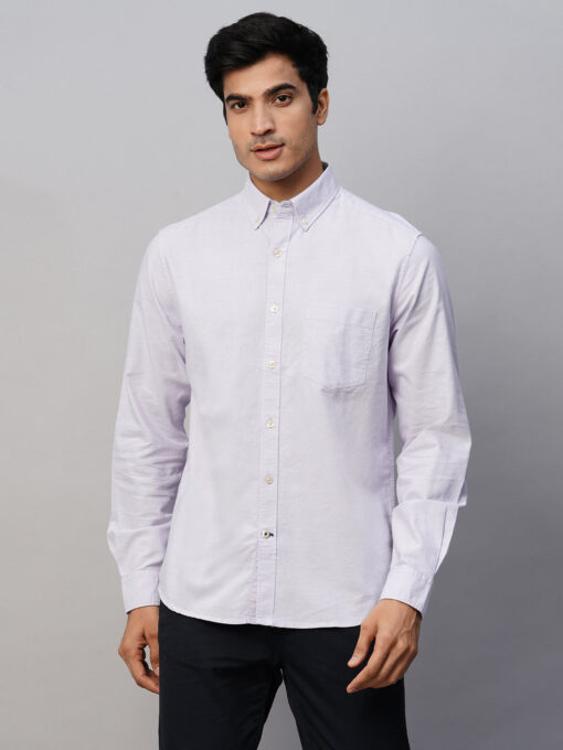 Men's Lilac Cotton Regular Fit Shirt - Image 2