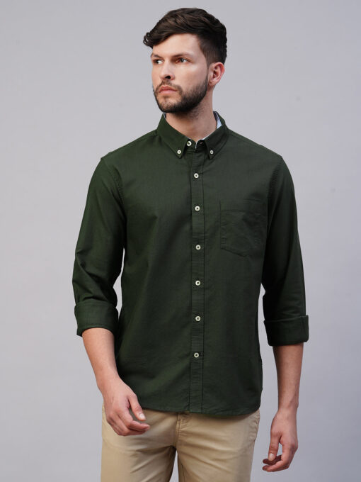 Men's Olive Cotton Regular Fit Shirt - Image 2