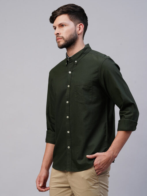 Men's Olive Cotton Regular Fit Shirt - Image 3