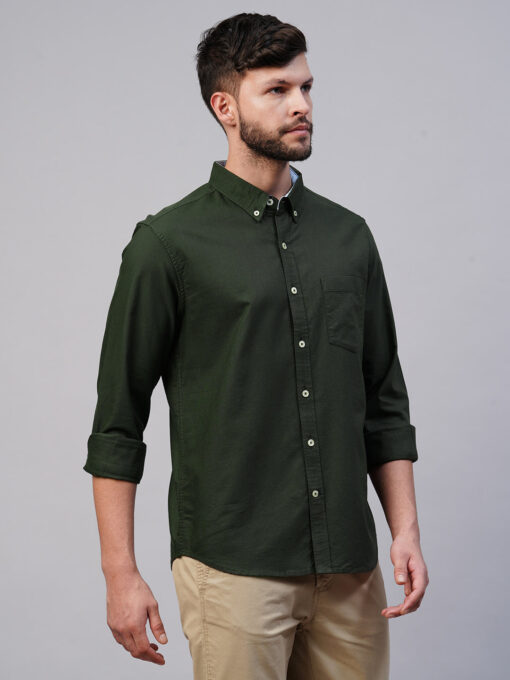 Men's Olive Cotton Regular Fit Shirt - Image 4