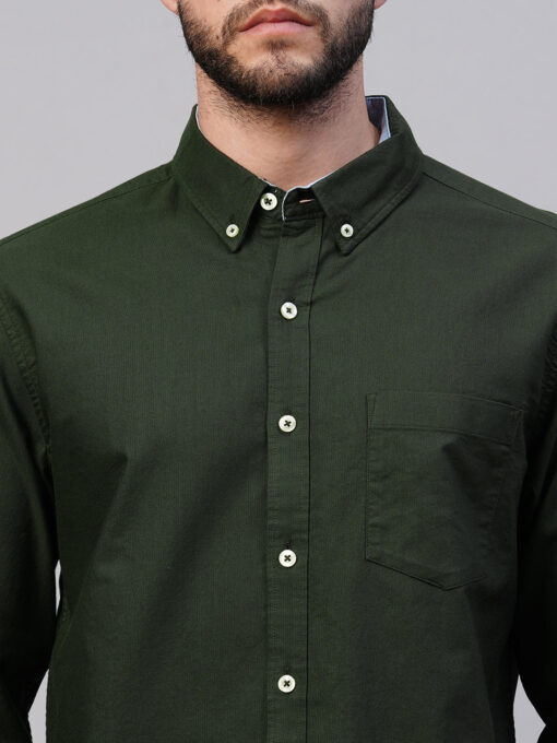 Men's Olive Cotton Regular Fit Shirt - Image 6