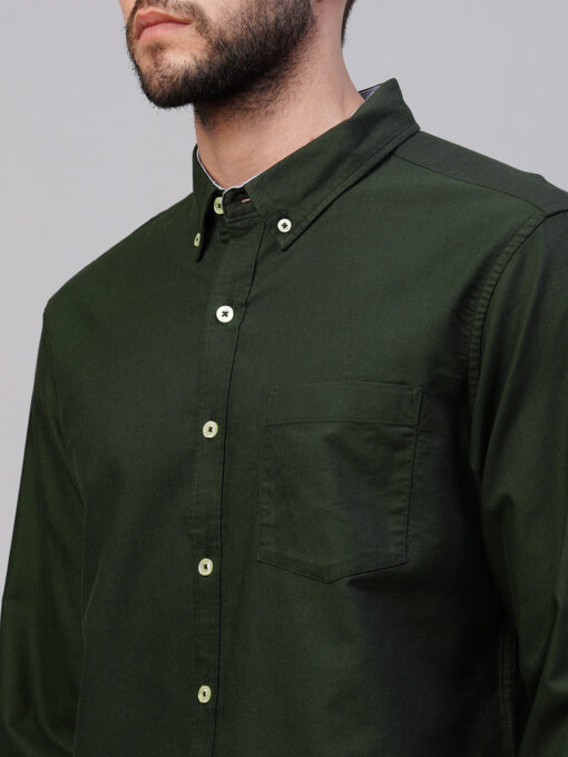 Men's Olive Cotton Regular Fit Shirt - Image 7