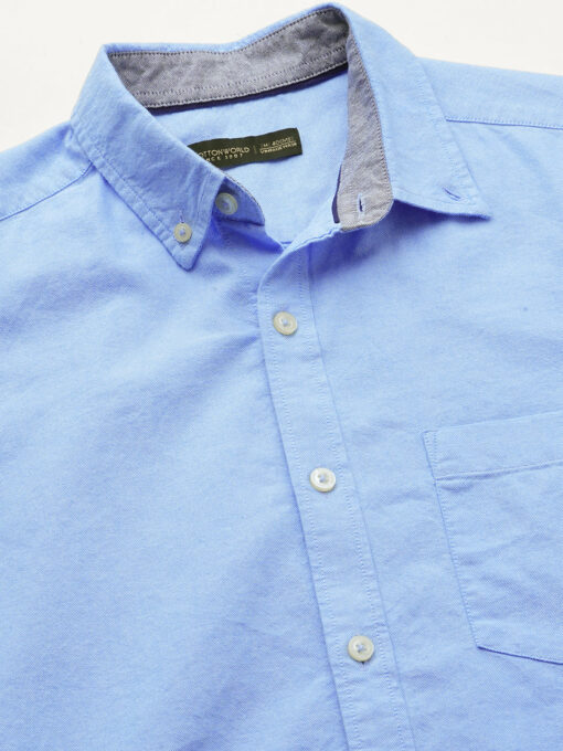 Men's Oxford Blue Cotton Regular Fit Shirt - Image 8